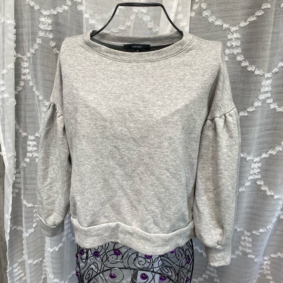 Puff sleeve grey crew neck sweater size S - Picture 3 of 7
